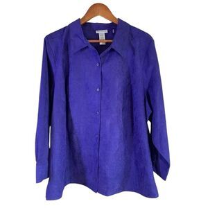 Catherines Button Blouse 2XWP 22/24WP Petite Micro Suede Feel Purple Blueberry